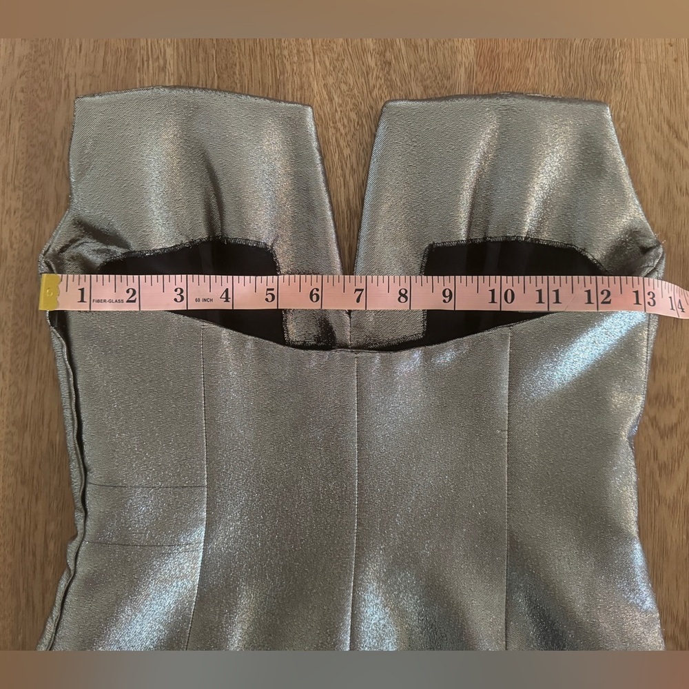 Redemption Gold Lamé Strapless Mini Dress Metallic Shimmer w/ Inner Lining - Picture 7 of 16
